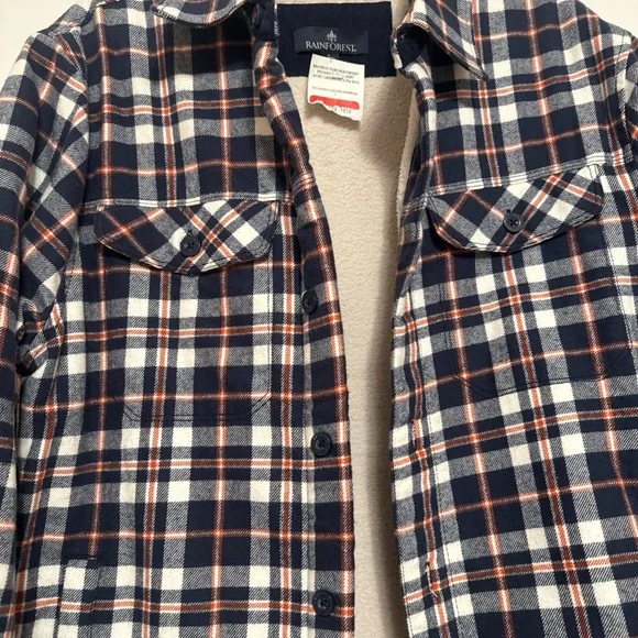 Navy and White Plaid Button-Up Shirt